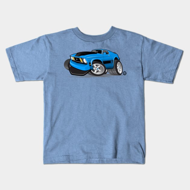 1973 Ford Mustang Mach 1 Blue Kids T-Shirt by Goin Ape Studios